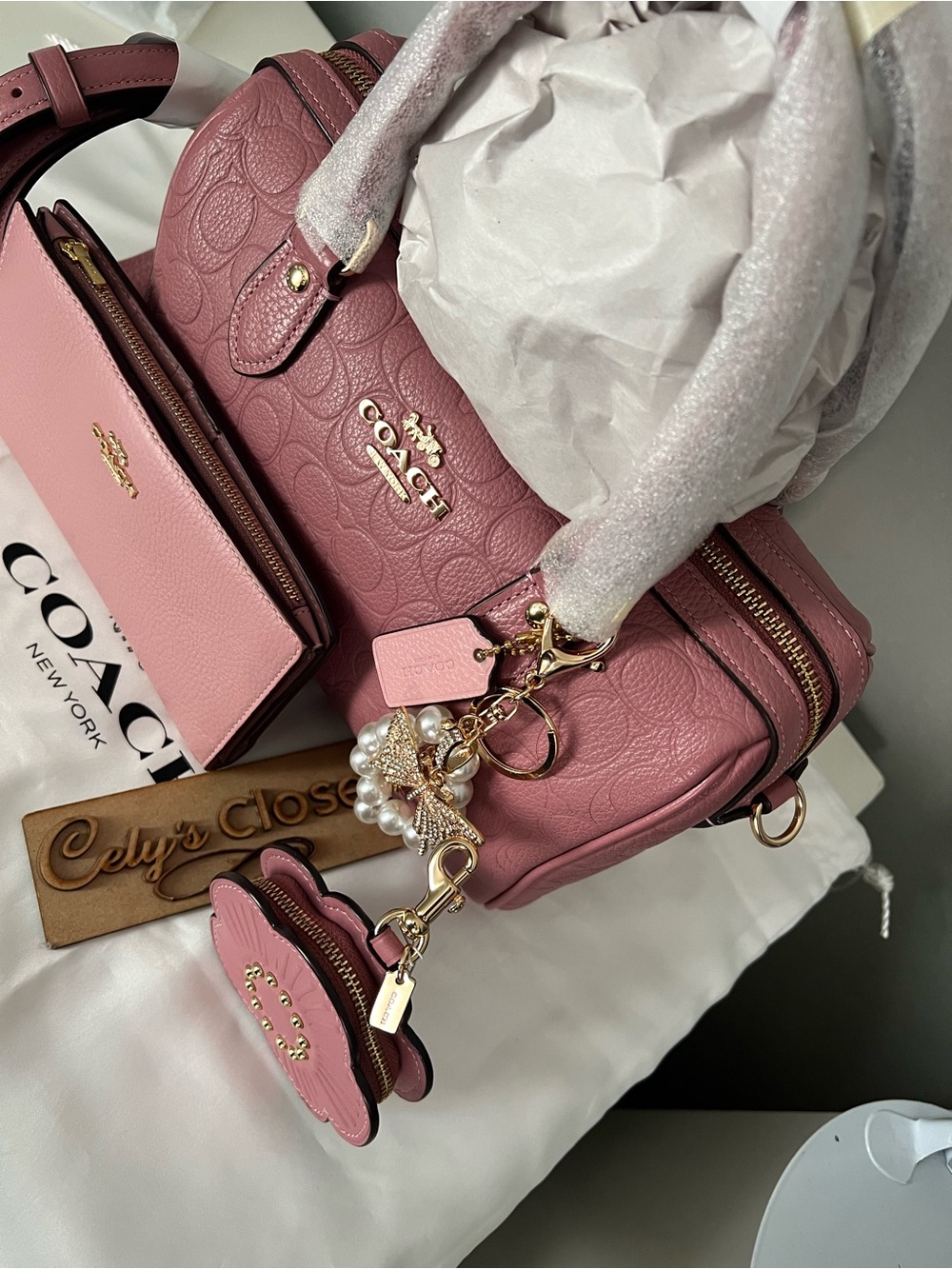 Coach Rowan Bag In Signature Leather With Flower Coin Purse And Wallet - Picture 4 of 15
